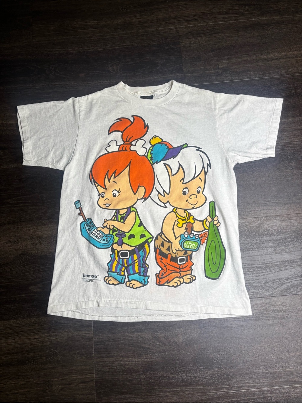 Vintage 1993 Flintstones Shirt Bamm Bamm Pebbles AOP Mens L Changes